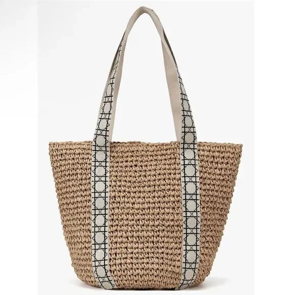 Kiss Sea Shoreline Creations Packable Woven Tote in Tan. New and sealed. - Picture 1 of 11